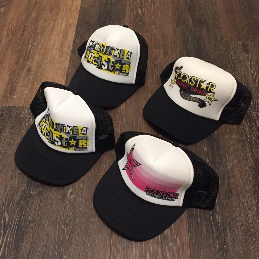 Lot of Four Rockstar Energy Snapback Trucker Hats